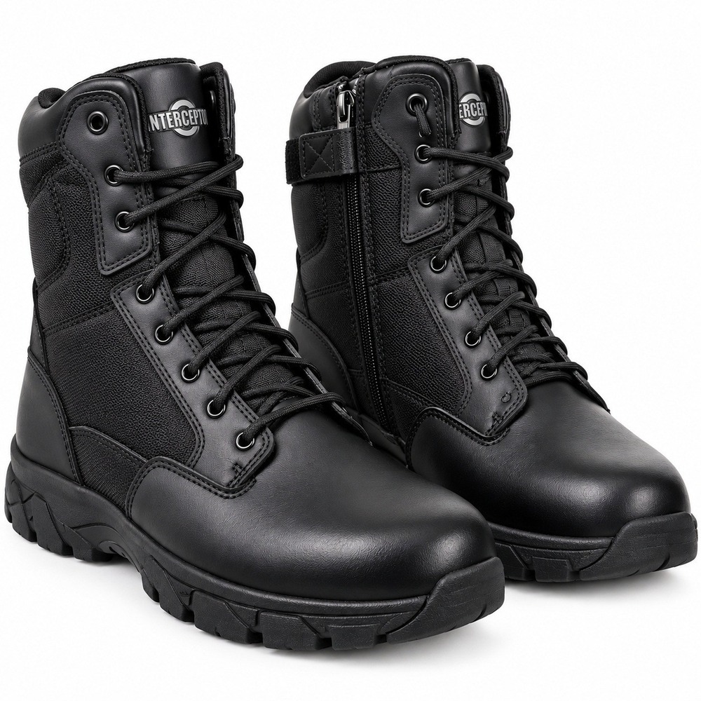Interceptor Litefast Tactical Boots Mens 9.5 Black Leather Side Zip Duty Work